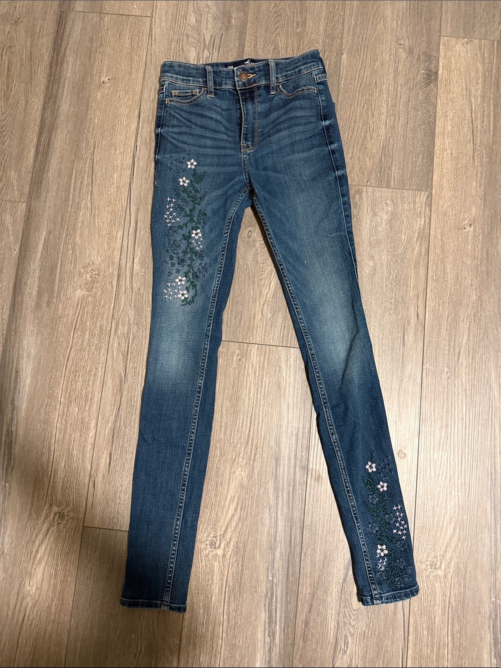 Hollister Dark Blue Floral Embroidered Kids Jeans